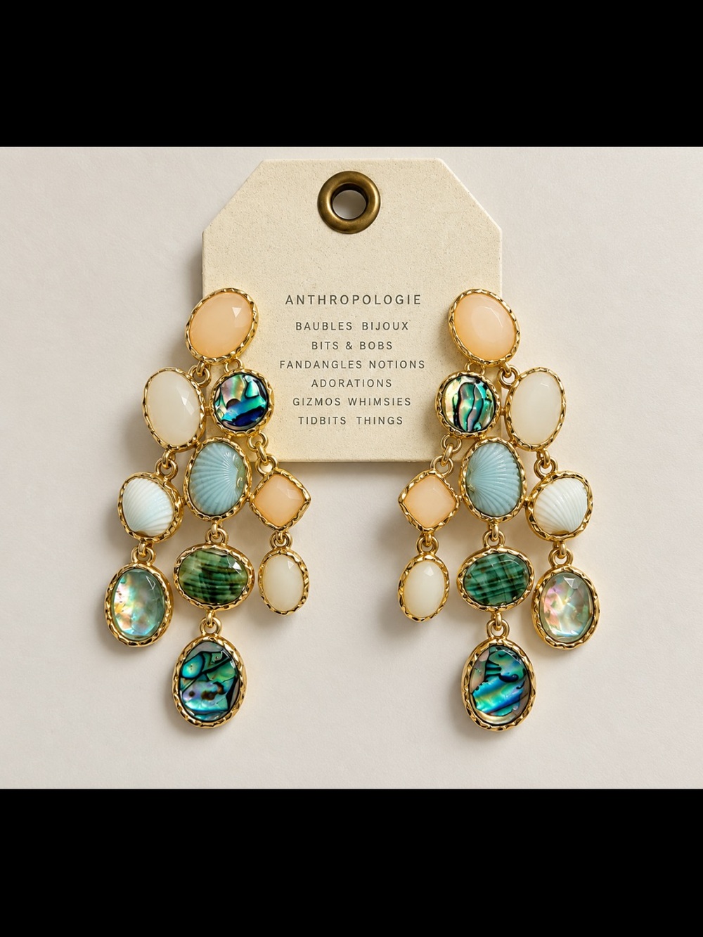 Anthropologie Multi-Stone Drop Statement Earrings in Pearl & Abalone